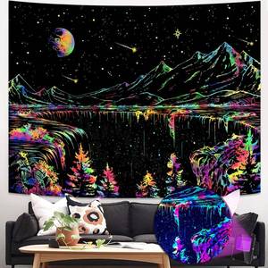 lot 8418 image: Zussun Blacklight Mountain Tapestry Starry Night Tapestries for Bedroom Aesthetic Moon and Stars Tapastry Wall Hanging Glow in The Dark Nature Forest Wall Tapestry for Living Room Dorm (60 � 44)