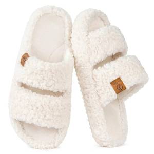 lot 9780 image: EverFoams Womens Fuzzy Open-toe Slippers Indoor Vanilla Ice,7-8 US