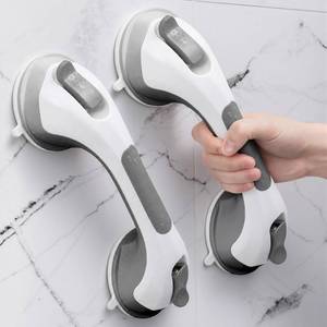 lot 9793 image: LEVERLOC 2 Pack Shower Grab Bars for Bathtubs and Showers, Easy to Install Suction Shower Handles for Bathroom Removable Handrails for Seniors Elderly Safety Grip Waterproof Drill Free Gray,12 Inch