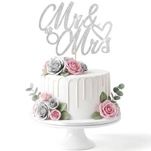 lot 10327 image: Quvvarly Mr & Mrs Cake Topper for Wedding, Silver Glitter Engagement Topper