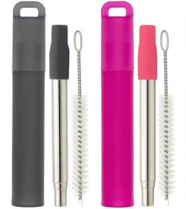 lot 10342 image: NAIVELY-Metal Reusable Straws, 2 Pack Collapsible Portable Stainless Steel Straws, with Plastic Housing Silicone Tips and Cleaning Brush, Retractable Portable Pocket Drinking Straws