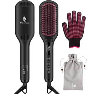 lot 10353 image: Enhanced Ceramic Hair Straightener Brush by MiroPure, 2-in-1 Ionic Straightening Brush with Anti-Scald Feature, Auto Temperature Lock & Auto-Off Function (Black)