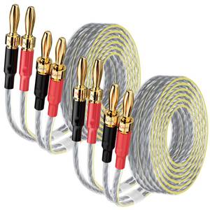 lot 10359 image: Mygatti 2 Pack 162 Speaker Flat Wire Cable with Banana Tip Plugs 6 FT, 16 Gauge AWG Wire, Tinned OFC Copper, Transparent Jacket with Yellow Polarity Marker, for Indoor & Outdoor, Hi-Fi