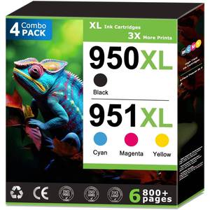 lot 10369 image: 950XL 951XL Ink Cartridges Replacement for HP 950 951 Ink Cartridges Combo Pack Compatible with HP OfficeJet Pro 8100 8600 8610 8615 8620 Printer (4 Pack), 950 Black 951 Color, Updated With V17.2.1