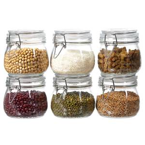 lot 11900 image: 6 Pack 17oz Food Storage Jars with Airtight Lids, Preserving Seal Wire Clip Fastening Glass Containers, Canisters for Kitchen Organization, Flour, Cereal, Pasta, Sugar, Beans, Pickling Jars (17 Oz6)