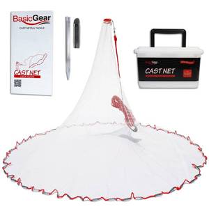 lot 11908 image: BasicGear Cast Net, Zinc Iron, 8ft Radius, 38 in Mesh, for Bait Fish