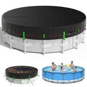 lot 11911 image: 12ft Round Pool Cover, 420D Heavy Duty Above Ground Pool Cover, Super Windproof with Ratchet Tensioner, Reinforced Steel Cable & Ground Nails, Keep Leaves Out, Tear & UV Resistant