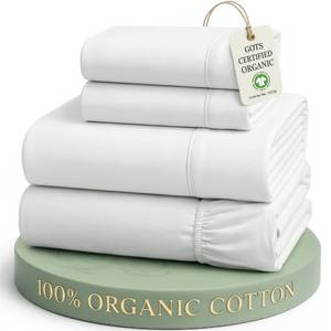 lot 11926 image: LANE LINEN Queen Sheets 100% Organic Cotton 4pc Percale Cooling - White (Slight Use)