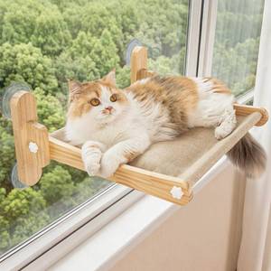 lot 11942 image: Cat Window Perch, 100% Natural Pine Foldable Cat Window Seat, Cordless Safety Design with 50LBS Weight Capacity, No Drilling Easy Installation for Indoor Cats & Home Decor