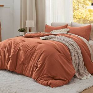 lot 11947 image: Bedsure King Comforter Set, Orange Soft Prewashed Bedding for All Seasons, 3 Pieces GentleSoft Bed Set, 1 Lightweight Comforter (104x90) and 2 Pillowcases (20x36)