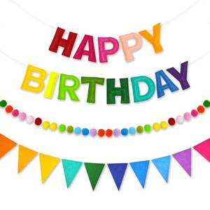 lot 11953 image: CANREVEL 3 PCS Pre-Strung 3D Happy Birthday Banner Decorations, Rainbow