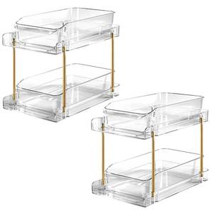 lot 11956 image: LAREKUN2pack 2-Tier Organizer & Storage Unit Stackable Bathroom Cabinet Organizer Pull-Out Kitchen Pantry Organizer & Storage System Suitable for Countertops, Pantries, Kitchens, Bathrooms