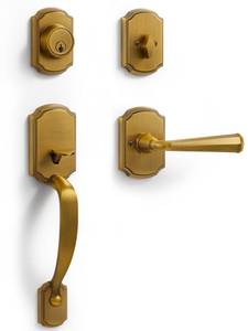 lot 11967 image: SORWDUERM Front Door Handles and Deadbolt Antique Brass Entry