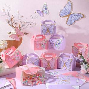 lot 11984 image: MotiMind 24 Pcs Butterfly Party Favor Boxes, 3D Decorative Gable Treat Boxes for Special Celebration Wedding Bridal Shower Anniversary, Cardboard Goodie Bag with Handles for Guests Treats Candy (Cute)