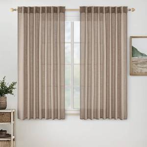 lot 11986 image: MIULEE Taupe Linen Curtains 52x54 Inch Length 2 Panels for Bedroom