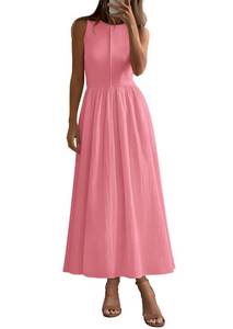 lot 12251 image: PRETTYGARDEN Pleated Maxi Dresses for Women with Pockets Pink,M