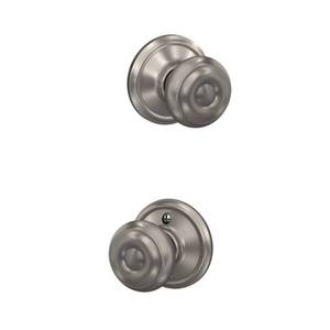 lot 12279 image: Schlage F10 GEO 619 Georgian Door Knob, Hall & Closet Passage Lock, Satin Nickel