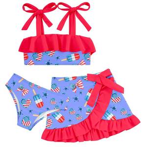 lot 12284 image: Girls Swimsuit American Size 7-8 Patriotic Bathing Suits 3 Piece Cover Up