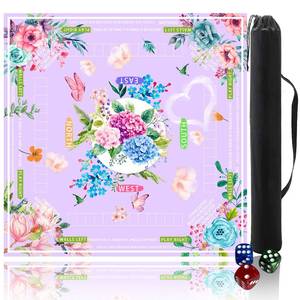 lot 12325 image: Mahjong mat for Table31.5lnchAmerican Mahjong Table Cloth with Rules mats with Drawstring Bag,Noise ReductionAnti-Slip Game mat for Table,for MahionaPokerBoard GamesCard Games (Light purple)