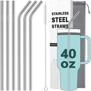 lot 12333 image: 6 Pack Metal Straws for Stanley 40 oz Tumbler, Stainless Steel Reusable