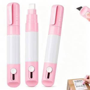 lot 12338 image: 3PCS Thermal Label Correction Marker With Mini Box Cutter Cute, Privacy Information Coverage Fluid Liquid, For Documents, Labels, Packages, Shipping Addresses (Pink) (Only One)