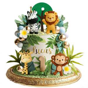 lot 12346 image: Safari Animal Cake Decorations with Lion Giraffe Monkey and Zebra