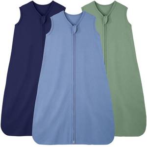 lot 12351 image: FIEMOL Baby Sleep Sack 18-24 Months, 100% Cotton Sleeping Sack for Newborn and Infant, 3 Pack Baby Wearable Blanket, 0.5 Tog Lightweight Double Zipper Sleep Bag Cyan