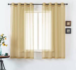 lot 12359 image: DUALIFE Tan Beige 45 Inch Short Sheer Curtains Grommet,Look Semi Sheer Windows Panels,Elegant Solid Color Touch Soft Drapes, 52X45 Inch for Living Room Bedroom,Set of 2 Panels Natural Taupe