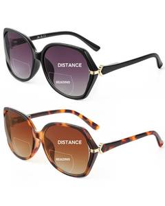 lot 12379 image: JM 2 Pack Bifocal Reading Sunglasses for Women, Fashion Oversized Sun Readers UV400 Protection Spring Hinges 1.50(Black&Tortoise)