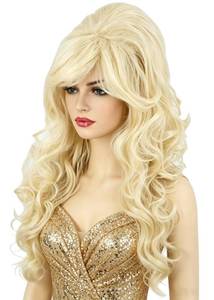 lot 12382 image: Topcosplay Womens Wig Blonde Long Curly Beehive Wig Big Hair Wigs Halloween Costume Accessory Drag Queen Wig