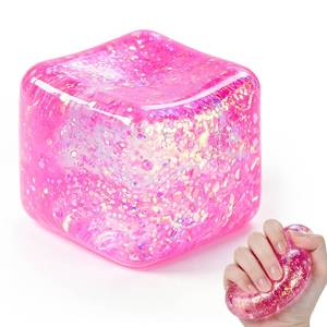 lot 12388 image: Squishy Cube Ice Cube Squishy Stress Cube for Adults,Glitter Squishy Slow Rising Fidget Cube Sensory for Anxiety Stress Relief High Density Ice Squeeze Ball Cubes (Pink)