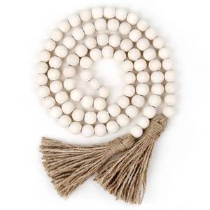 lot 12396 image: RAMIRABI 58in Wood Bead Garland, Farmhouse Rustic Country Decor, Nature