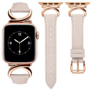 lot 12414 image: Minyee Leather Band Compatible with Apple Watch Bands 41mm 40mm 38mm 44mm 45mm 42mm 49mm Women, Slim Thin Dressy Designer Strap with C-Shape Metal Buckle for iWatch Ultra 2, Series