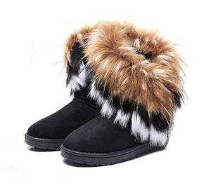 lot 12420 image: King Ma Womens Faux Fur Tassel Winter Snow Boot Suede Flat Ankle Boots (9M US, black) (Slight Use)