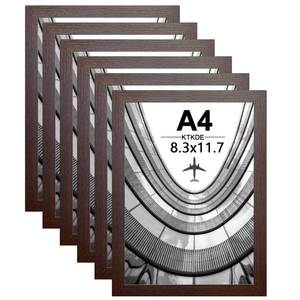 lot 13694 image: KTKDE A4 Picture Frame Set of 6,Walnut Wooden Photo Frame for Certificate Poster and Photo, Horizontal or Vertical Formats 8.3x11.7 Frame with Shatter Resistant Plexiglass Home Decor best gift