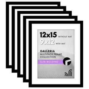 lot 13698 image: Americanflat 12x15 Picture Frame 5-Pack - Matted to 9x12 - Black