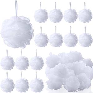 lot 14388 image: CHENGU 50 Pack Loofah Sponge Bath Sponge Shower Loofah Mesh Shower Ball Bath Pouf Wash Body Puff for Women Men, 30 g(White,Classic)