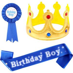 lot 14407 image: WILLBOND Birthday Boy Crown Sash and Pin Set, Party Favors for Boys