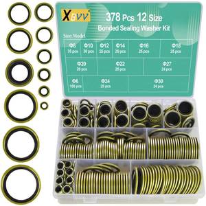 lot 14408 image: XBVV 378 Pcs NBR Metal Bonded Sealing Washer Assortment Kit M6 M8 M10 M12 M14 M16 M18 M20 M22 M24 M27 M30 Automotive Self-Centred Seal Gasket Repair Set