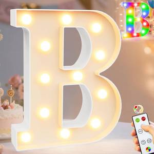 lot 14414 image: Pooqla LED Light Up Letters, Warm White and Colorful Lighted Marquee Letters with Remote, Lighted Letter for Party Birthday Decorations, Gift for Girls Boys Night Light, Wedding Home Decor, Letter B