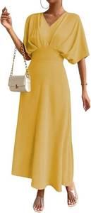 lot 14445 image: Womens V Neck Half Sleeve Ruched Cocktail Evening A Line Long Dress Small