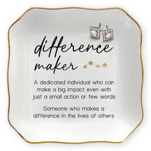 lot 14449 image: OASSIE Thank You Gifts for Women - Difference Maker 4x4 Ceramic Jewelry Dish Tray - Teachers Day Nurse Week Retirement Teacher Appreciation Gifts for Women Coworkers Employee Boss Lady Manager