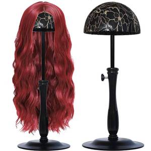 lot 14472 image: WiZiWi Wig Stand 1PC Iron Base Adjustable Height (12.6-18.5Inch) Wig Head Stands Portable Non-Slip Sturdy Wig Holder Stands Travel Wig Stand for All Wigs(Black)