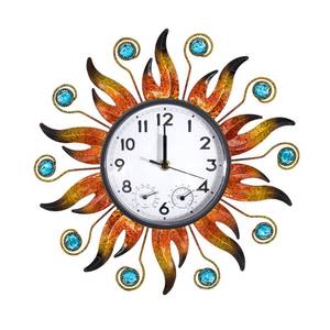 lot 19117 image: HOBYLUBY Sun Outdoor Clock with Thermometer and Hygrometer Combo, 13 Inch (Minor Crack in Clock Face)