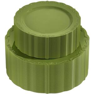 lot 19119 image: U-QE 50PCS Olive Green Plastic Plates - Plastic Green Plates Disposable Heavy Duty - Olive Disposable Plates for Party Including 50PCS 10 Dinner and Dessert Plate (Small Dinner Plates Not Included)