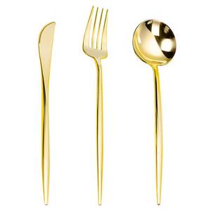 lot 19136 image: Lullaby 180PCS Gold Plastic Silverware, Heavy Duty Disposable Utensils (Open Box, May Be Missing Pieces)