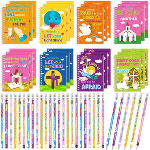 lot 19142 image: Crtiin 48 Pcs Back to School Christian Notepads 24 Sunday School Bible Verse Notepad 24 Pencils Kids Church Gifts Student Classroom Award Religious Notebook Prayer Pocket(Colorful Cross,Eclectic)
