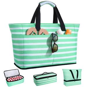 lot 19143 image: ISEYOU Beach Bag with Cooler, 49L Large Family Beach Tote with Zipper, Waterproof Sandproof Beach Bags for Women and Men, Foldable Lightweight Travel Bag for Pool, Picnic, Gym