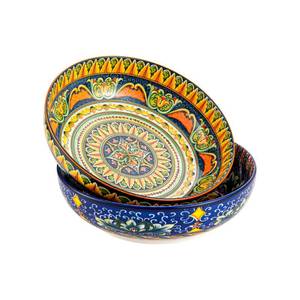lot 19145 image: Henten Home Porcelain Pasta Bowls Set of 2, Ceramic 50 oz Soup Bowl, Colorful Large Salad Bowls, Bohemia Style Serving Bowls Set for Noodles, Microwave & Dishwasher Safe (B)