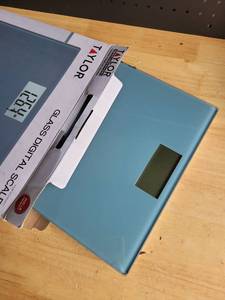 lot 19151 image: Taylor Precision Products Glass Digital Scale, Body Weight, Bathroom Scale, Highly Accurate 400 LB Capacity, Auto On and Off Scale, Blue